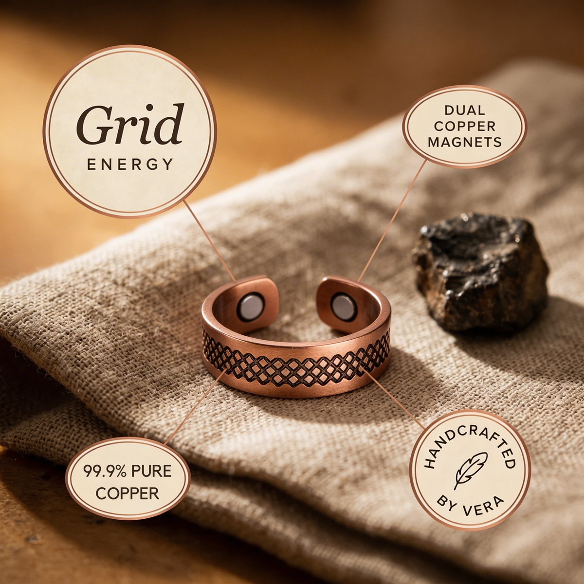 Hester's Grid Copper Ring