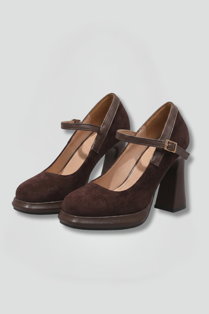 Women's Mary Jane Leather Shoes with Strap and Platform Heel