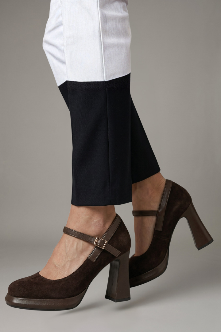 Women's Mary Jane Leather Shoes with Strap and Platform Heel