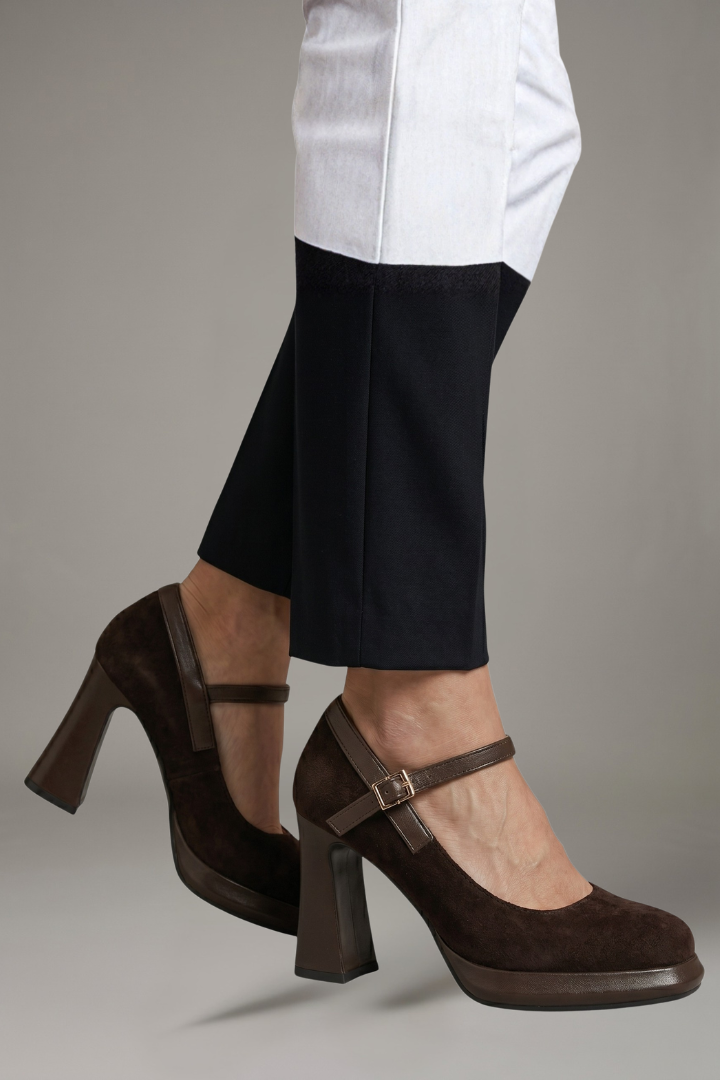 Women's Mary Jane Leather Shoes with Strap and Platform Heel