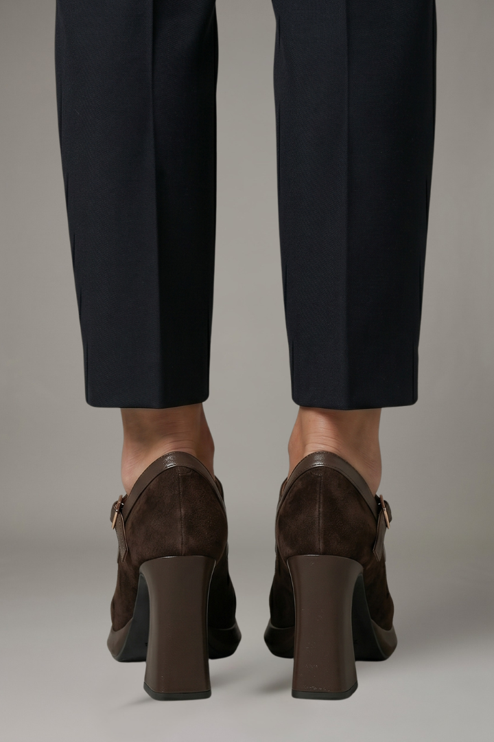 Women's Mary Jane Leather Shoes with Strap and Platform Heel