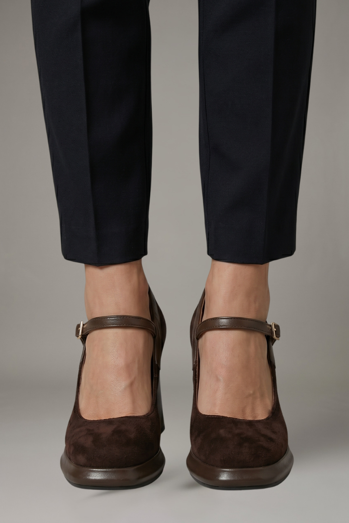 Women's Mary Jane Leather Shoes with Strap and Platform Heel